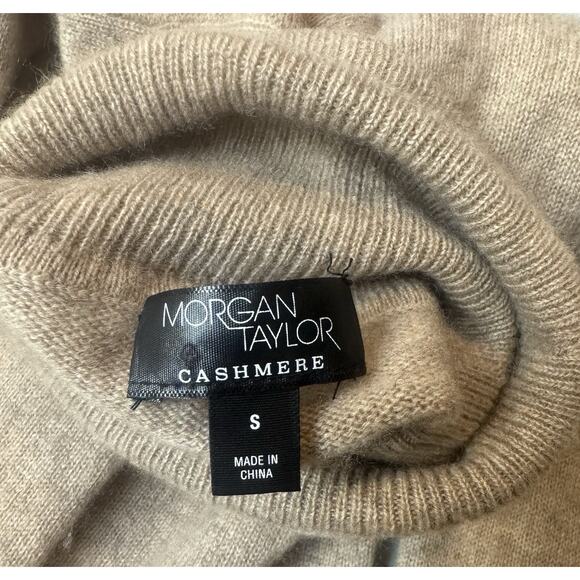 Morgan Taylor Toffee 100% Cashmere Sweater Ivory Trim Sz S - Picture 3 of 3